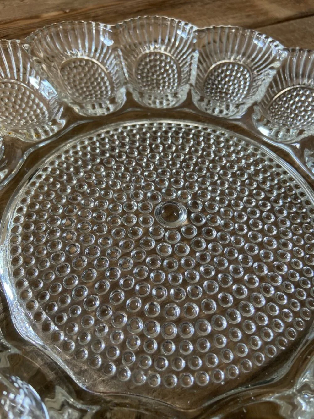 Vintage Indiana Glass Hobnail Deviled Egg Relish Plate Clear Glass 11.25